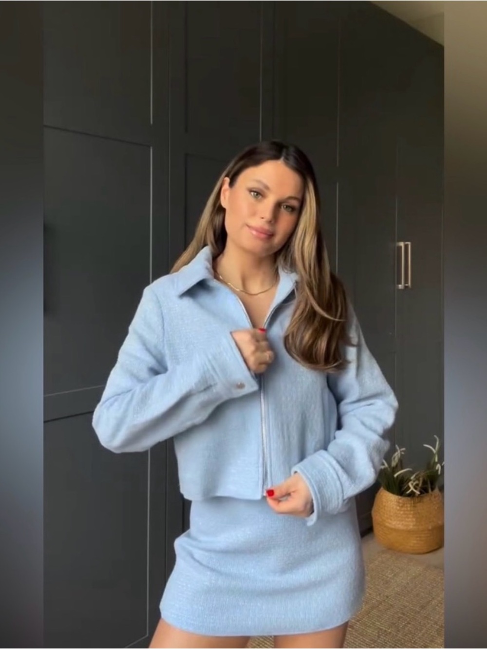 Zara Light Blue Cropped Zip Jacket - Women's Cozy Knit